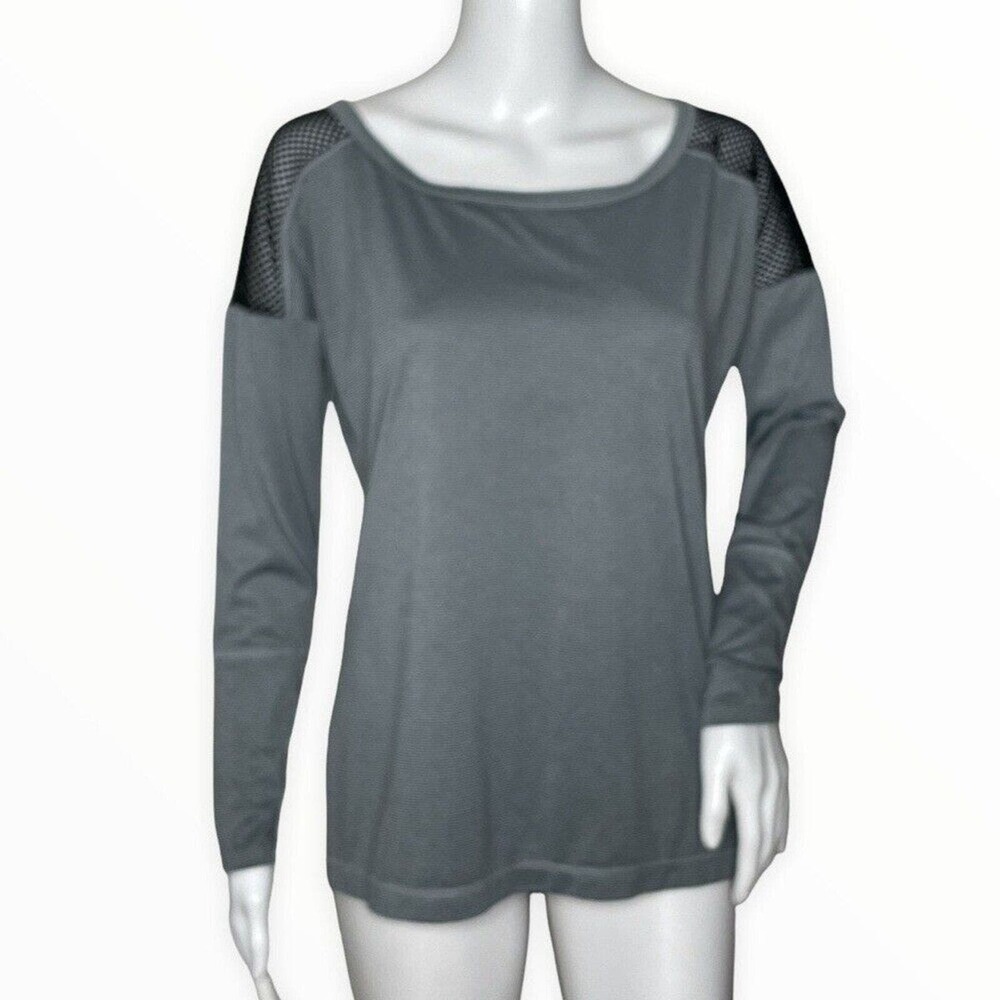 Z by Zella Shirt Womens Small Gray Striped Black Mesh Lounge Workout Athleisure